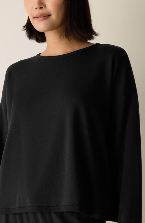 Eileen Fisher Cozy Brushed Terry Hug Round Neck Box-top In Black
