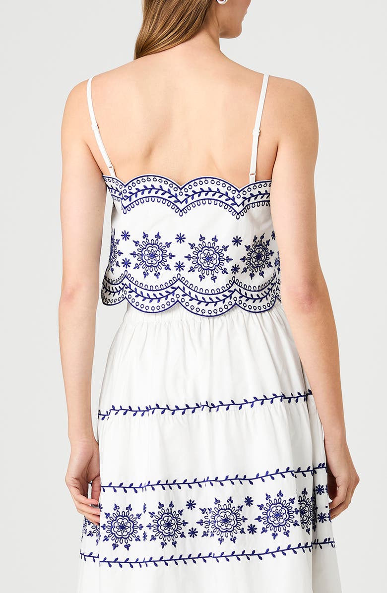 French Connection Alissa Embroidered Crop Cotton Top, Alternate, color, Linen White/ Indigo