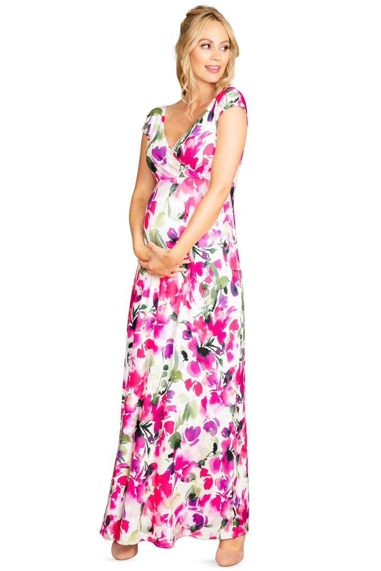 Alana Maternity Maxi Dress, Alternate, color, FUCHSIA FLORALS