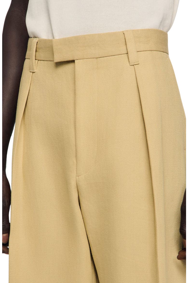 Wide pleated cotton-linen trousers, Alternate, color, Beige
