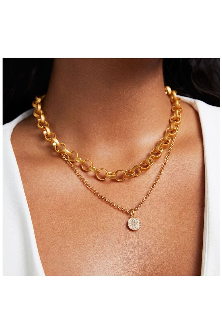 Petit Pavé Knockout Disc Pendant Necklace, Alternate, color, WHITE TOPAZ/ GOLD