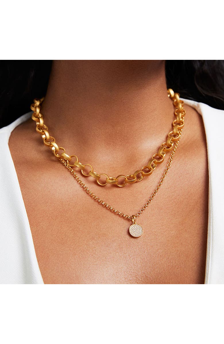 Dean Davidson Petit Pavé Knockout Disc Pendant Necklace, Alternate, color, White Topaz/ Gold