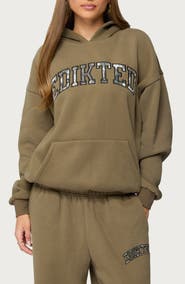 EDIKTED Camo Crush Oversize Fleece Logo Hoodie
