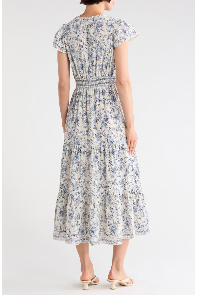 Flutter Sleeve Maxi Dress, Alternate, color, CREAM/ BLUE TOILE MYSTIQUE