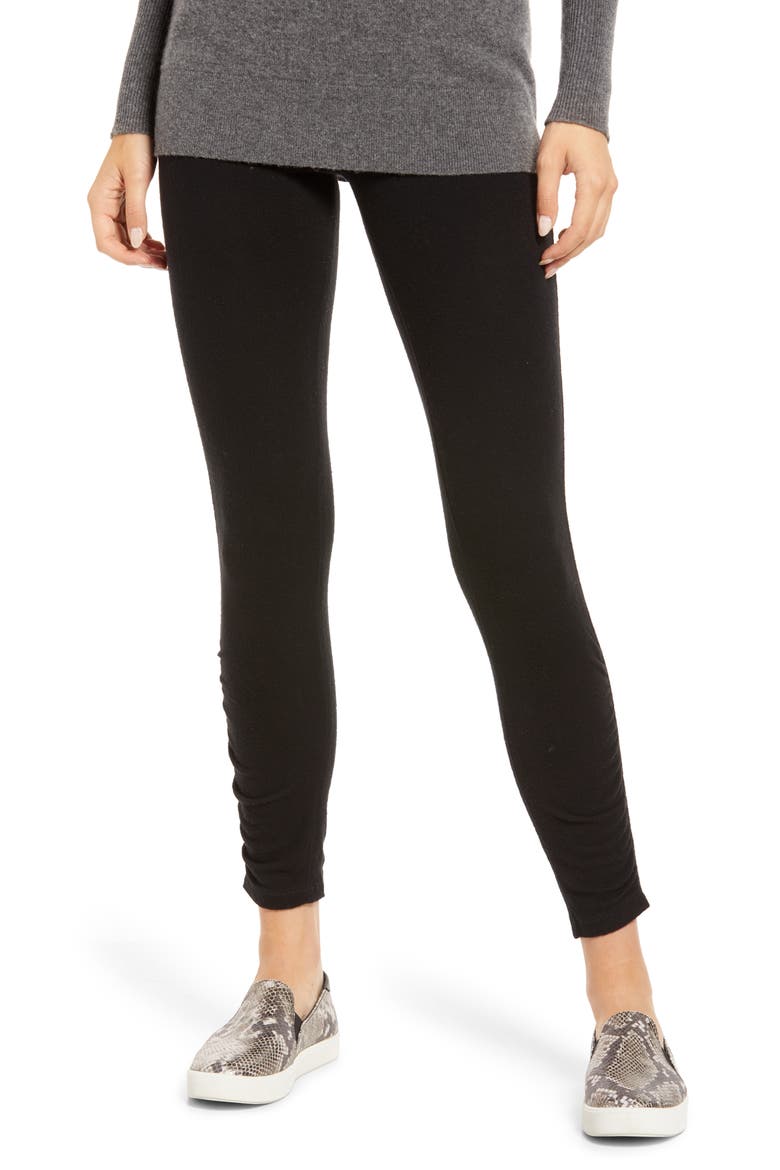 Knit Ruched High Waist Leggings, Main, color, BLACK