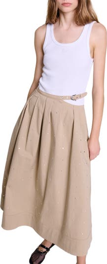 【mnem】Studded Cotton Skirt Long studded cotton skirt Natural For Women | Maje