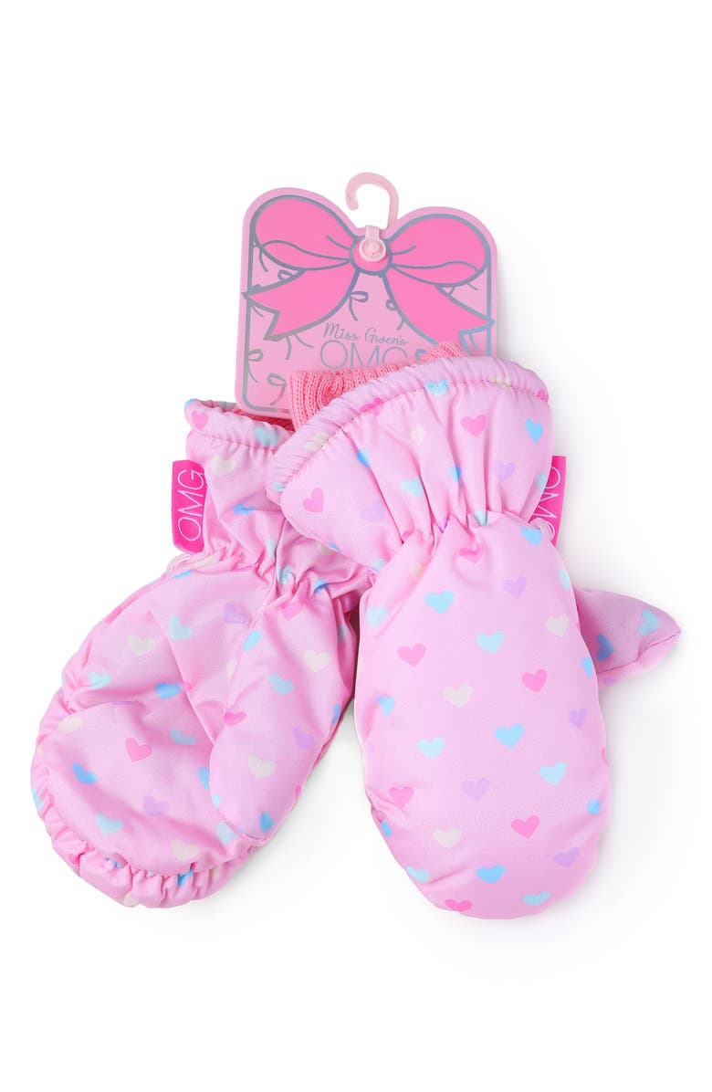 OMG Accessories Kids' Heart Ski Mittens, Alternate, color, Bubble Gum