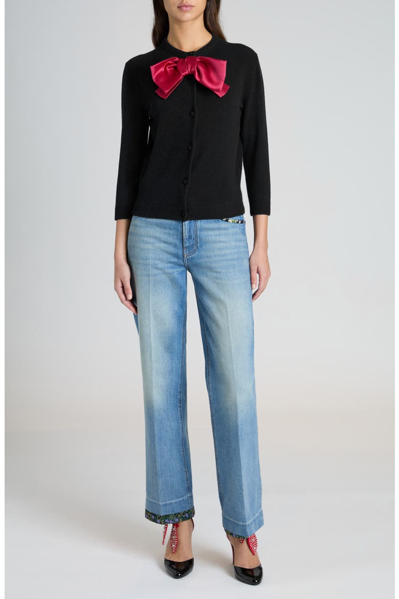 Floral Trim Straight Leg Jeans, Alternate, color, MEDIUM BLUE DENIM