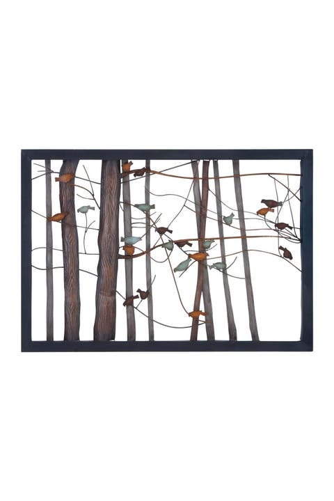 Multicolor Metal Bird Wall Decor with Wood Detailing