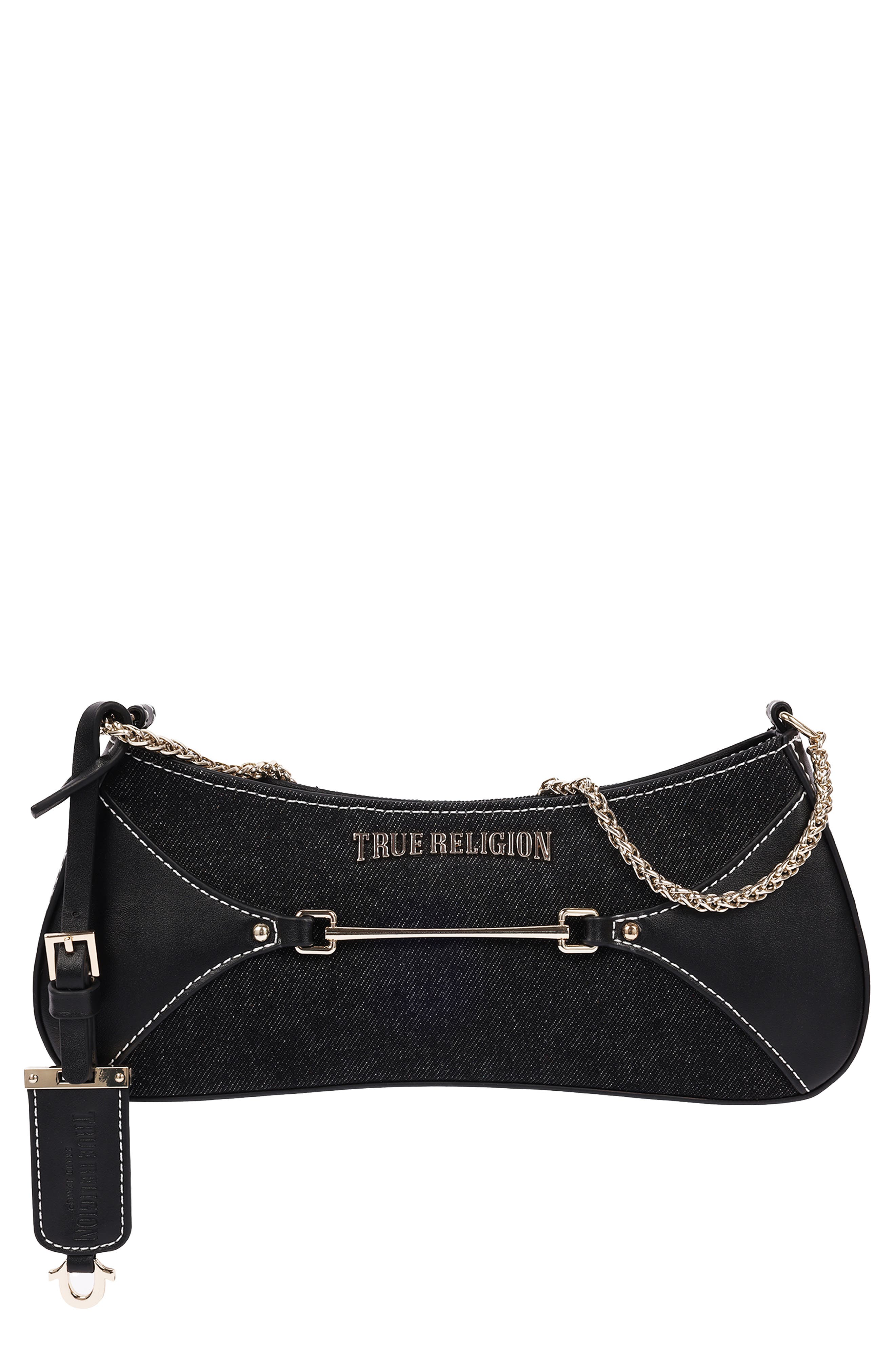 Zip Top Denim Shoulder Bag