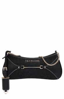 Zip Top Denim Shoulder Bag