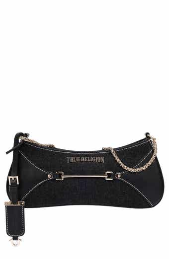 Zip Top Denim Shoulder Bag