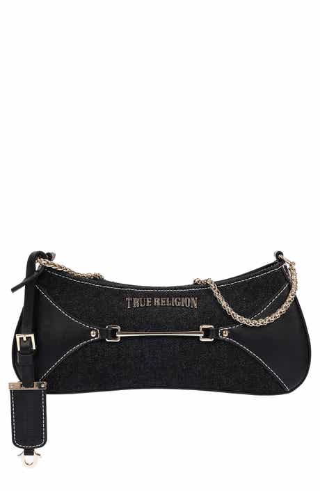 Zip Top Denim Shoulder Bag