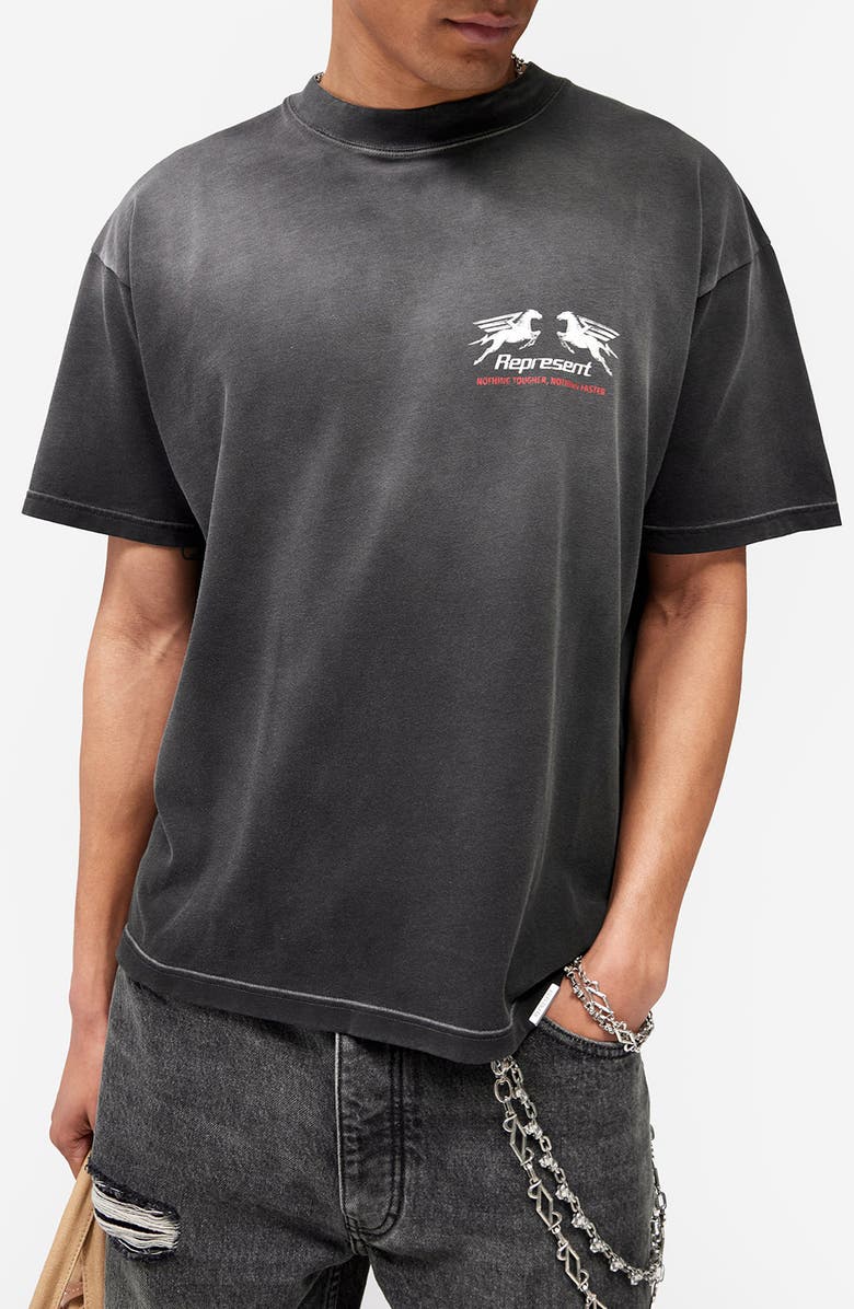 Represent 24-Hour Service Graphic T-Shirt, Main, color, Stained Black