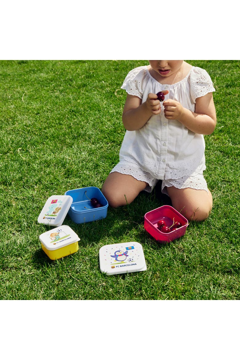 MinilandBarcelona 3 Piece Snackbox Set for Little Soccer Fans, Alternate, color, Blue-Green Multi