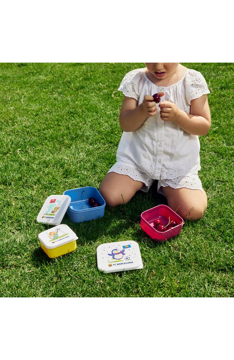 Miniland Barcelona 3 Piece Snackbox Set for Little Soccer Fans, Alternate, color, Blue-Green Multi
