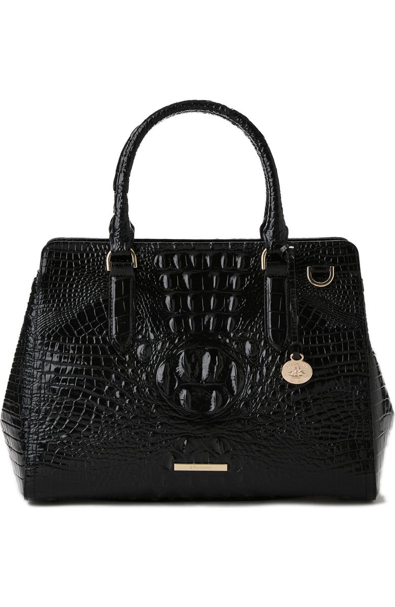 Brahmin Small Finley Croc Embossed Leather Satchel, Main, color, Black