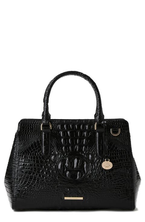 Small Finley Croc Embossed Leather Satchel