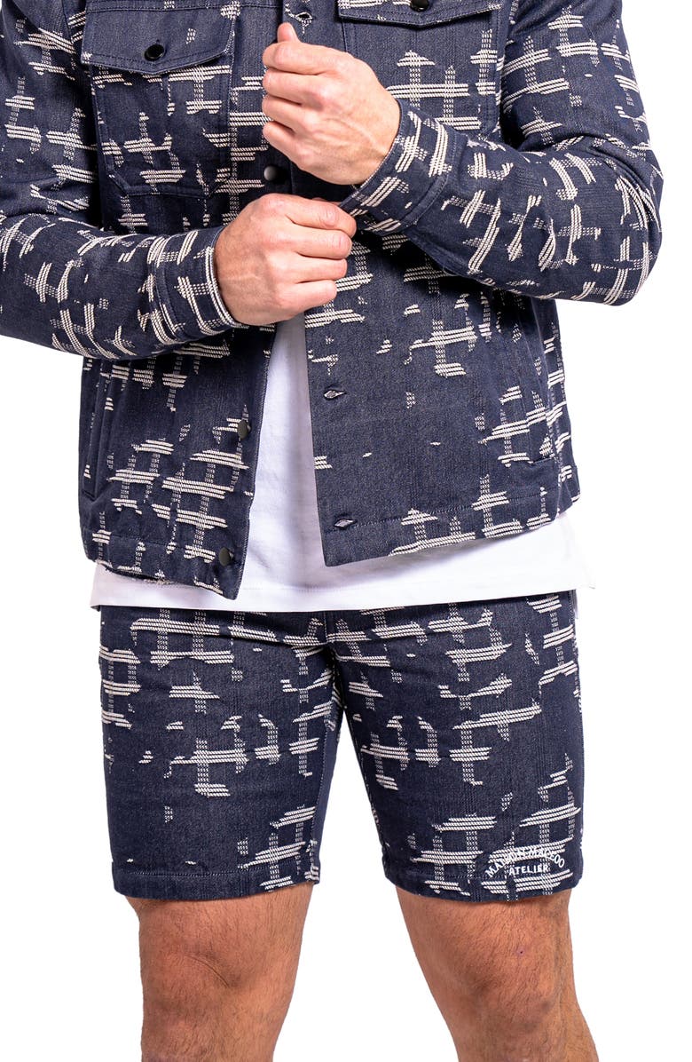 Maceoo Ascension0003 Blue Denim Jacquard Shorts, Main, color, Blue