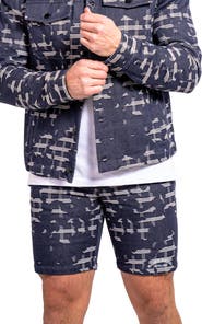 Maceoo Ascension0003 Blue Denim Jacquard Shorts