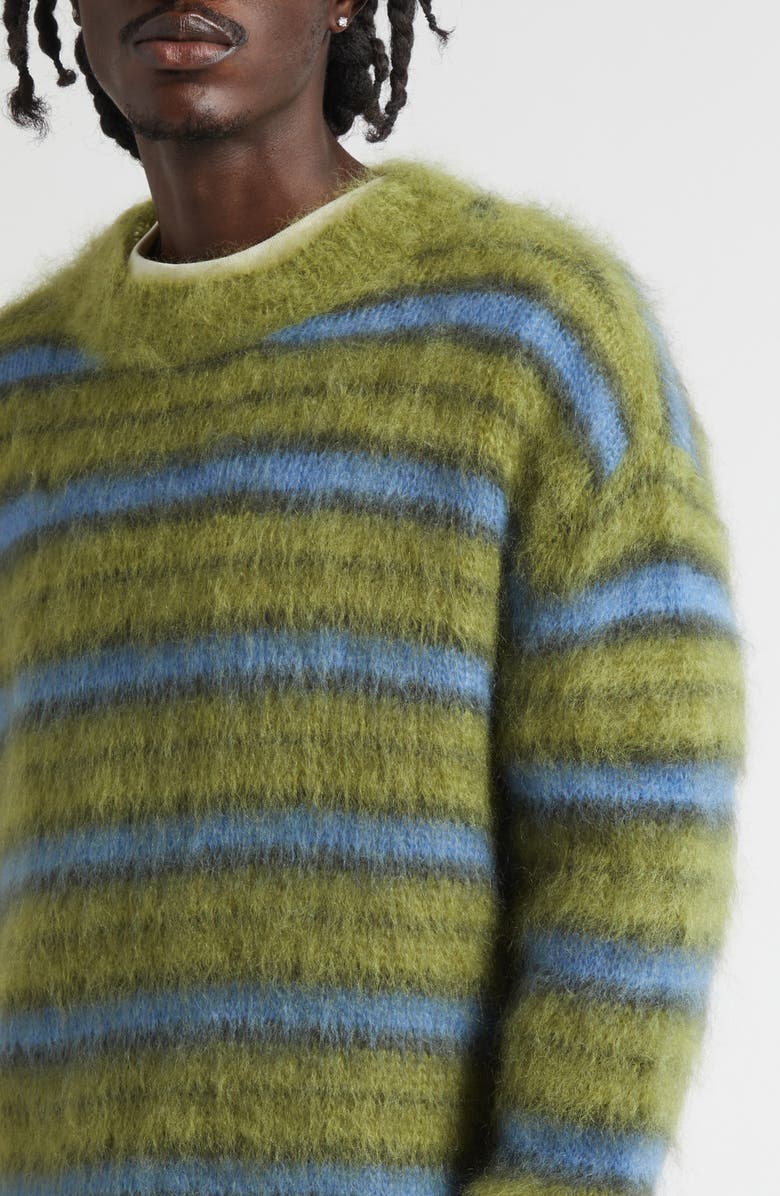Marni Stripe Mohair Blend Crewneck Sweater, Alternate, color, Green