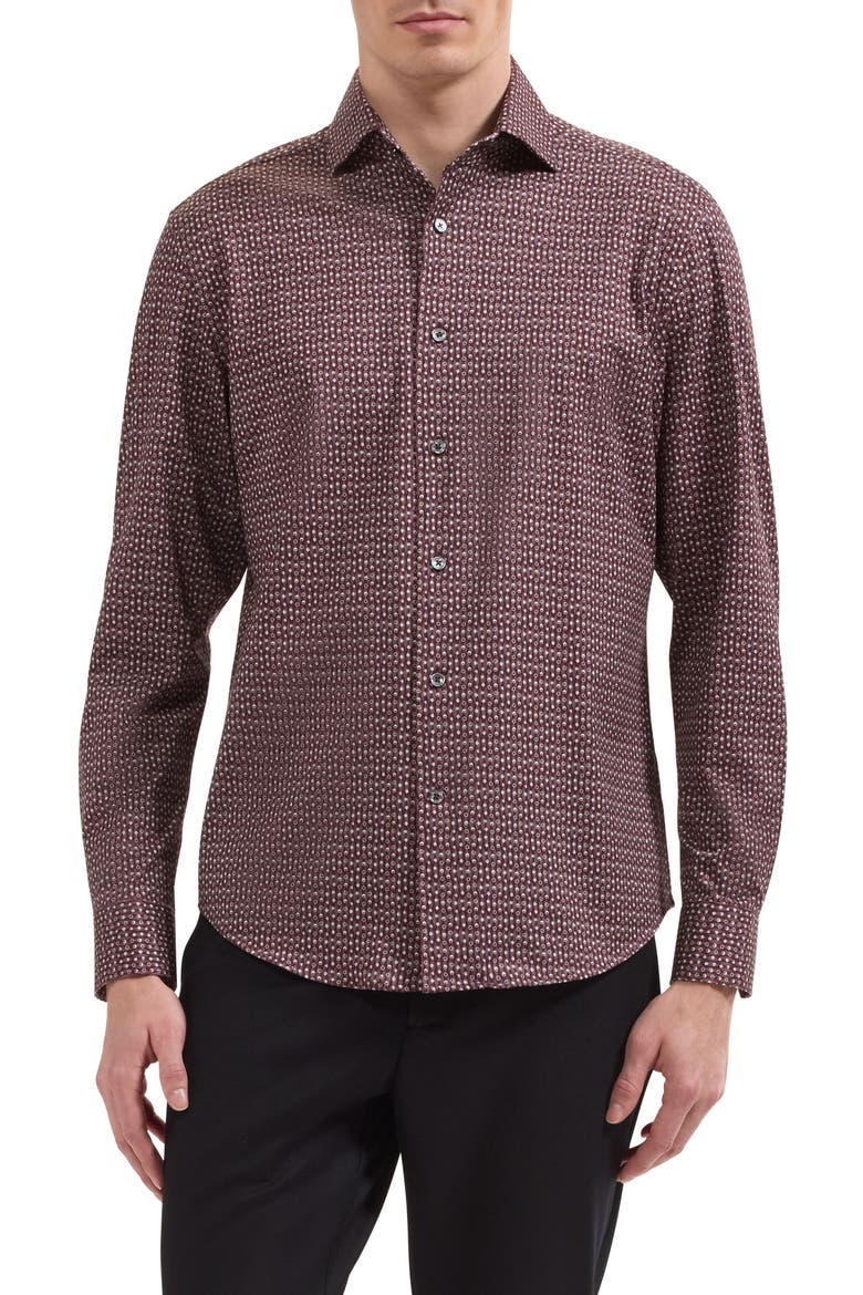 Devon OoohCotton® Geo Print Button-Up Shirt, Main, color, BURGUNDY
