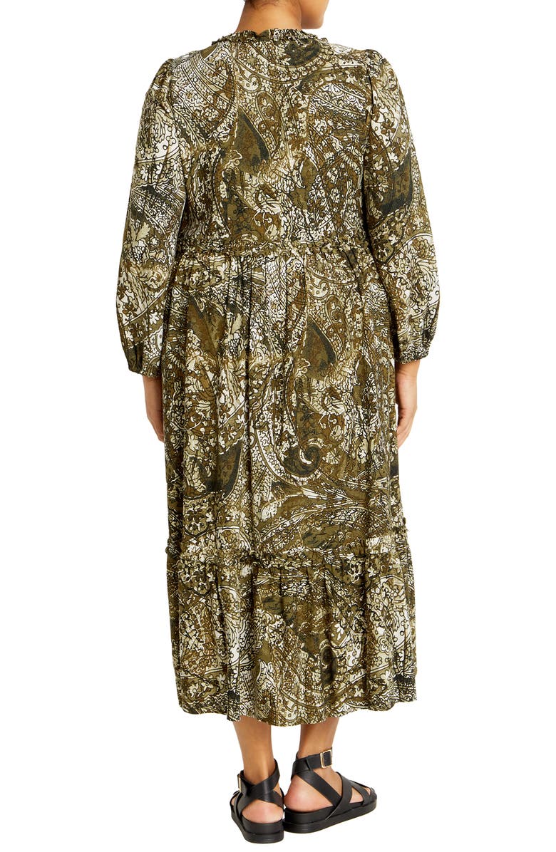 City Chic Gaia Long Sleeve Tiered Maxi Dress, Alternate, color, Olive Paisley