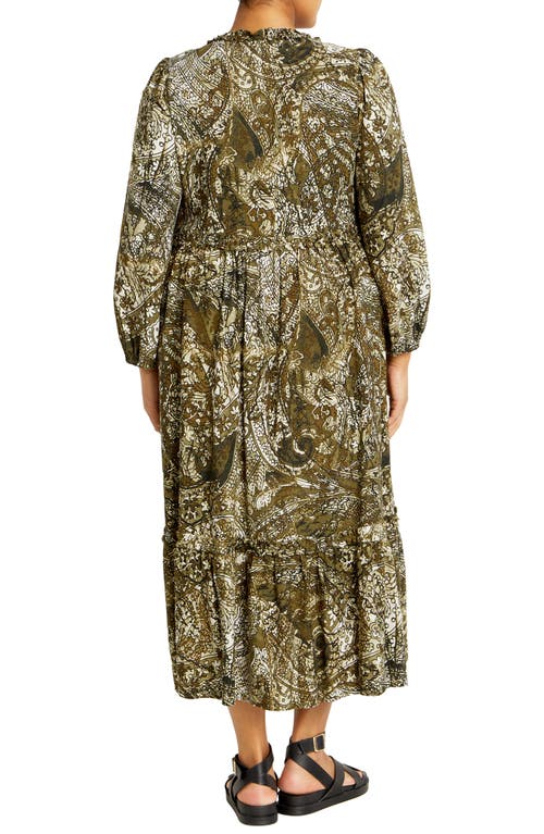 City Chic Arya Print Long Sleeve Maxi Dress In Green