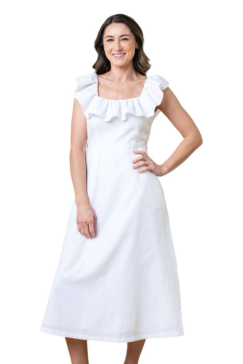 Women's Linen Ruffle Collar Dress, Alternate, color, White Ruffle Collar
