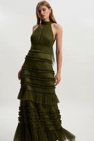 Karen Millen Tulle Layered Halter Neck Maxi Dress