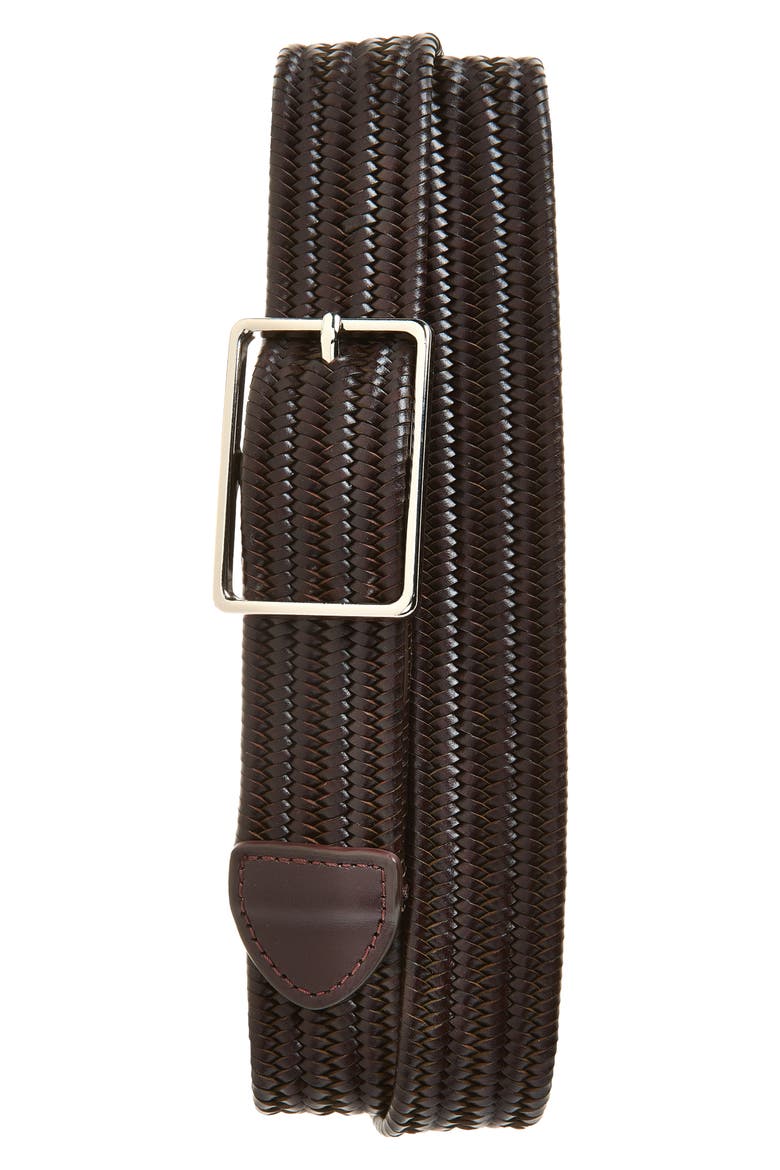 Jesse Woven Stretch Leather Belt, Main, color, BURGUNDY FUDGE