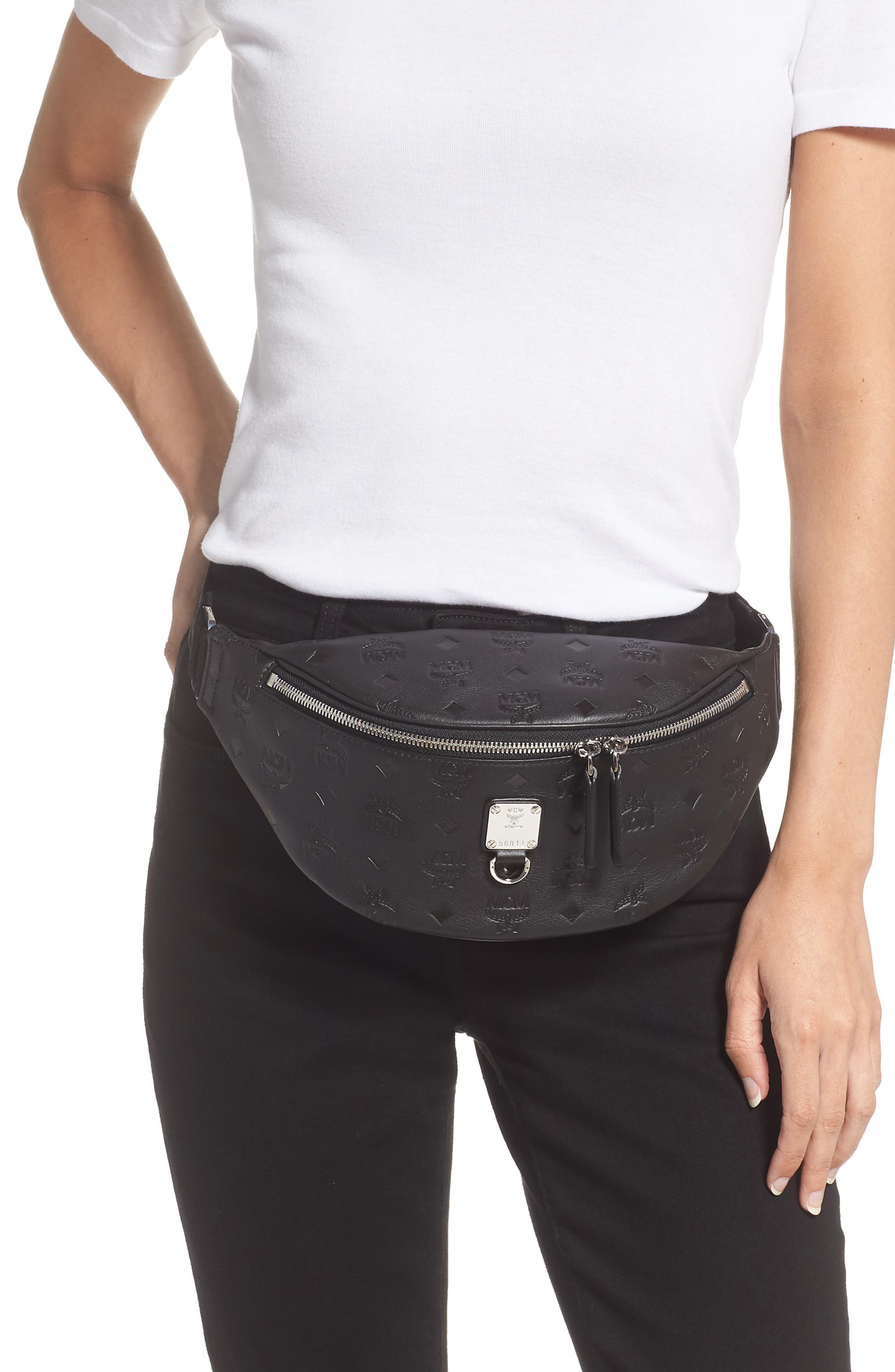 MCM Fursten Visetos Leather Belt Bag, Alternate, color, 