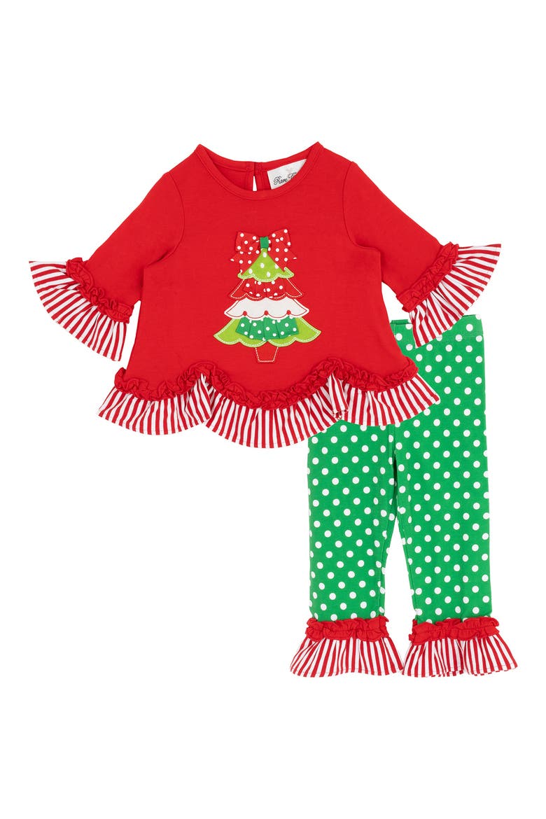 Christmas Tree Appliqué Top & Leggings Set, Main, color, RED