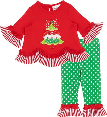 Christmas Tree Appliqué Top & Leggings Set