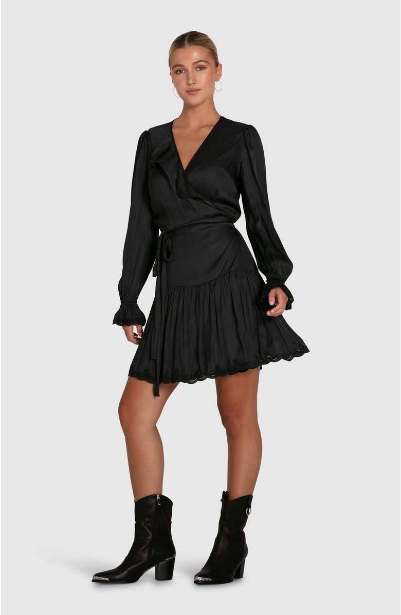 Belle & Bloom Wild Flower Embroidered Wrap Dress, Alternate, color, Black