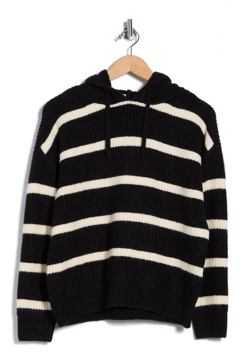 Stripe Hooded Sweater, Alternate, color, BLACK/ ALMOND MILK