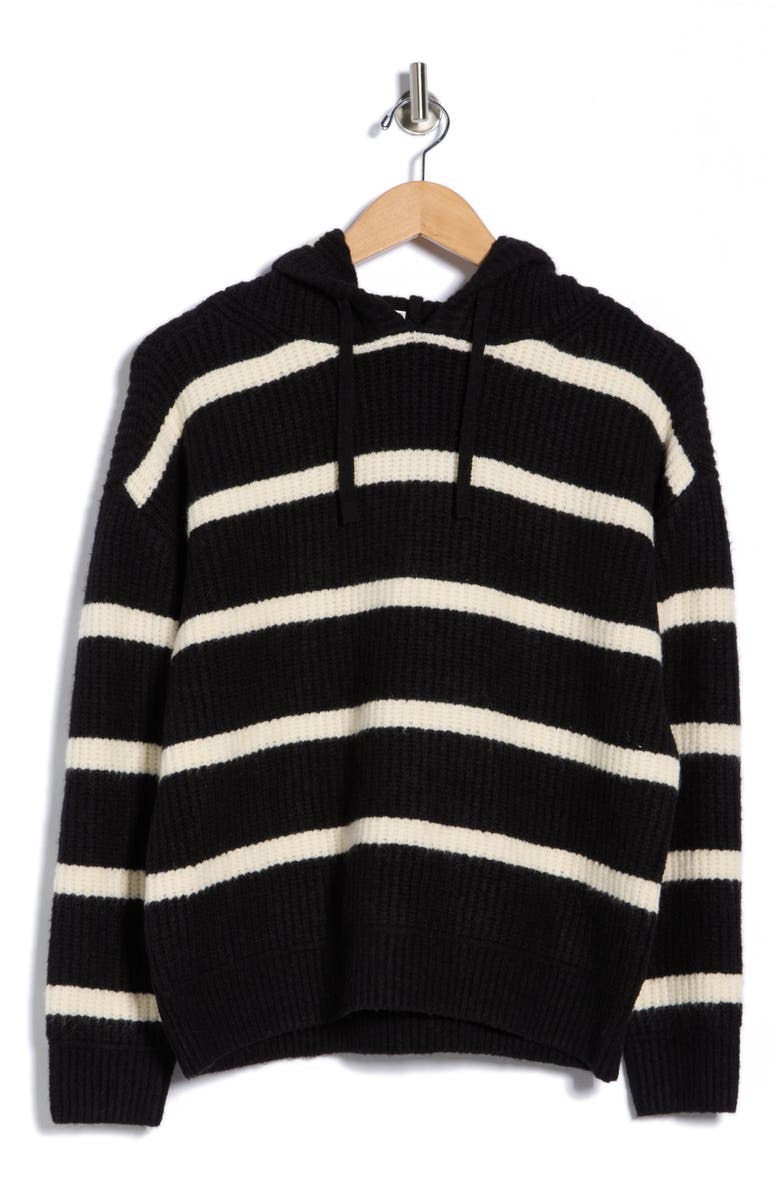 CYRUS Stripe Hooded Sweater, Alternate, color, Black/ Almond Milk
