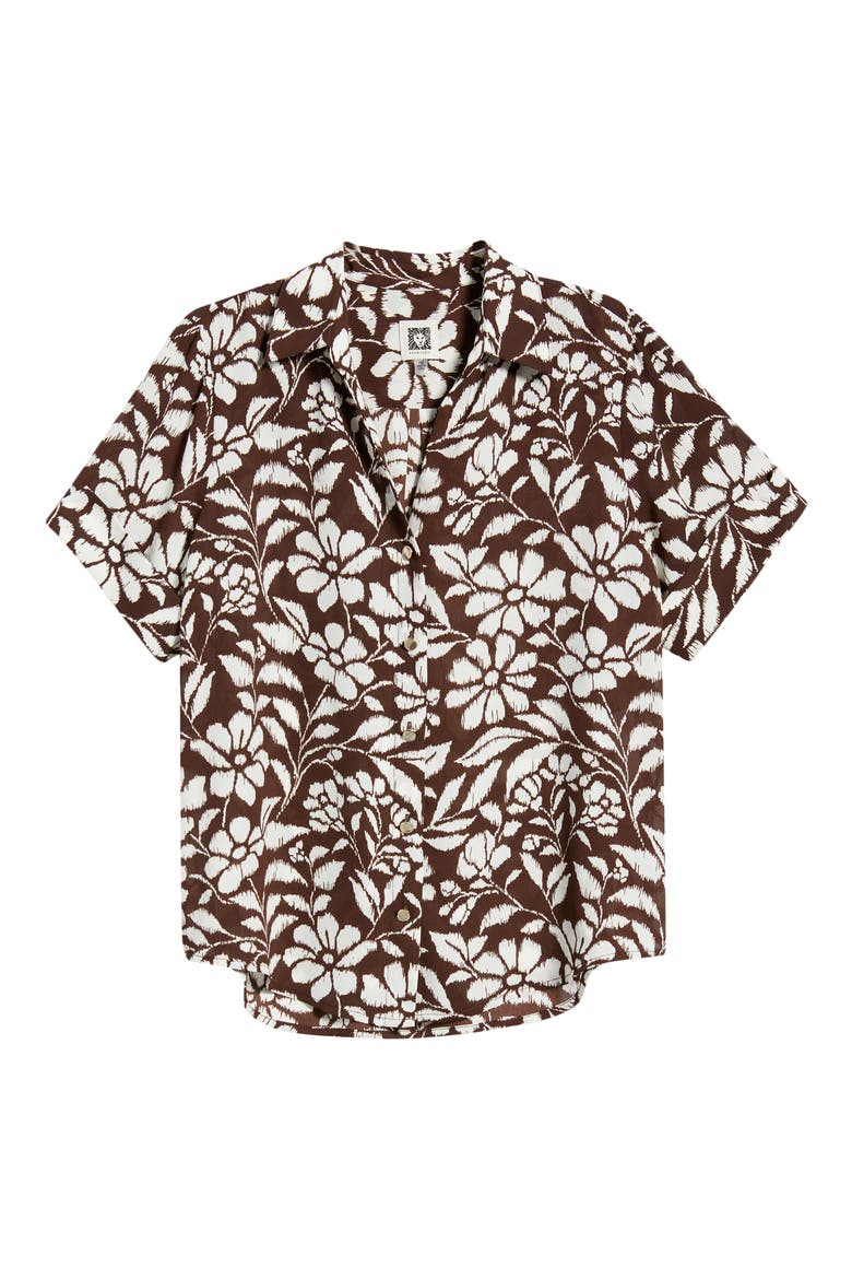 Floral Print Short Sleeve Button-Up Shirt, Alternate, color, DARK CHOCOLATE/ WHITE