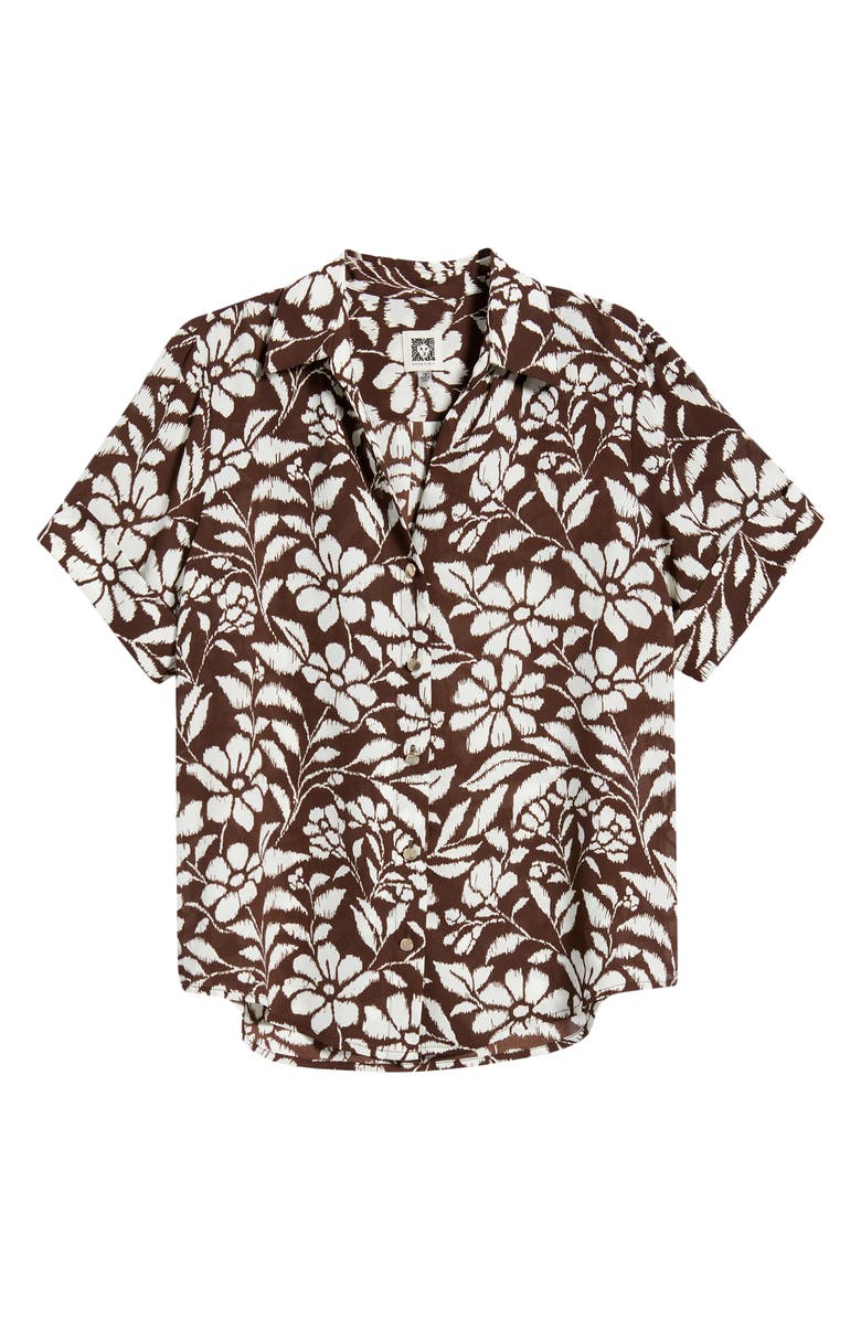 AK ANNE KLEIN Floral Print Short Sleeve Button-Up Shirt, Alternate, color, Dark Chocolate/ White