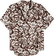 AK ANNE KLEIN Floral Print Short Sleeve Button-Up Shirt