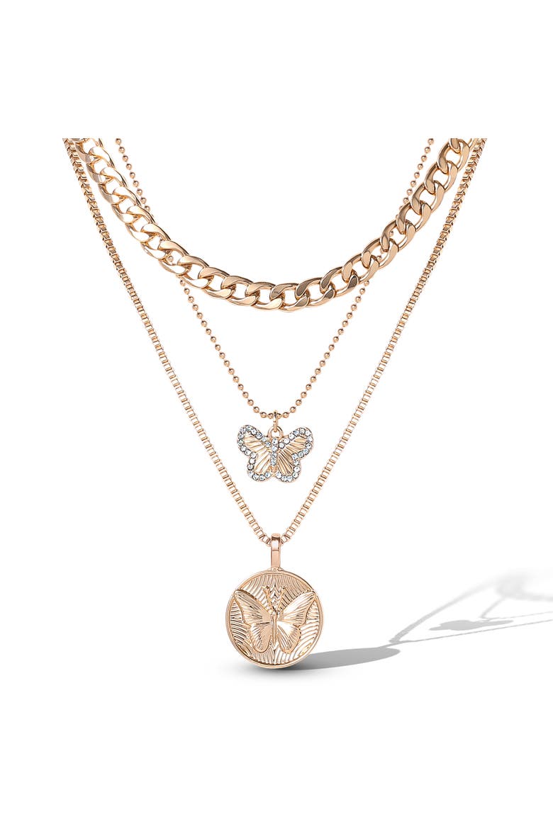 3-Piece Butterfly Necklace, Main, color, Gold
