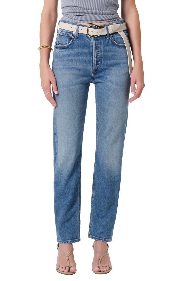 Blaine High Waist Ankle Straight Leg Jeans, Main, color, ALMA INDIGO