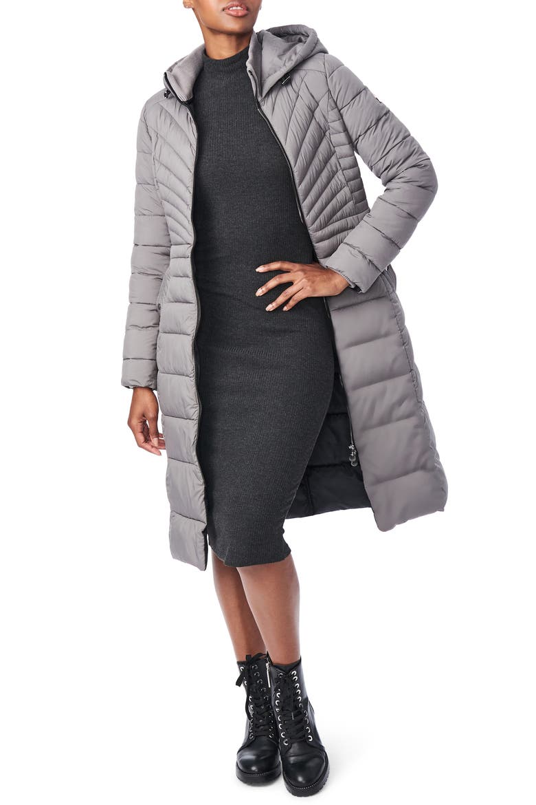 Hooded Long Quilted Coat, Main, color, CHARCOAL