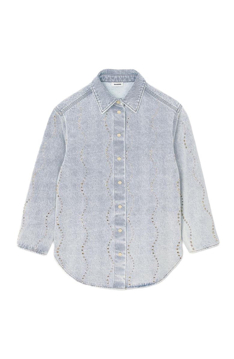 SANDRO Denim shirt with rhinestones, Alternate, color, 
