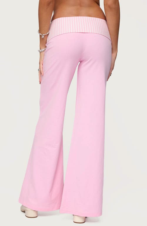 Edikted Meshey Striped Fold Over Pants In Pink