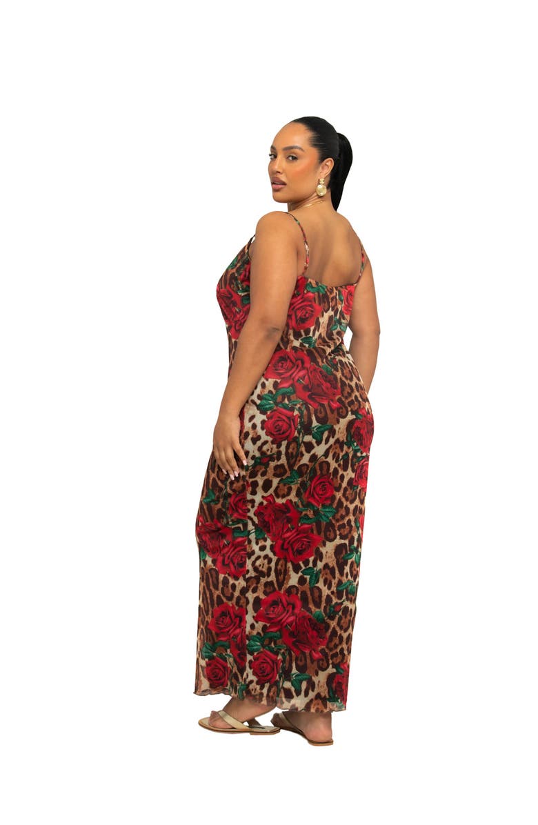 FASHION-SZN CURVE Leopard Print And Floral Mesh Maxi Dress, Alternate, color, Brown