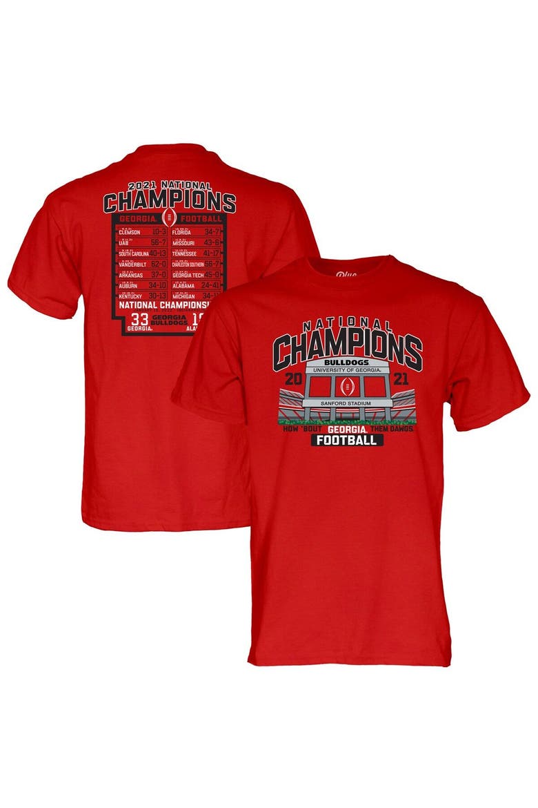 Men's Blue 84 Red Georgia Bulldogs College Football Playoff 2021 National Champions Stadium Schedule T-Shirt, Main, color, Red