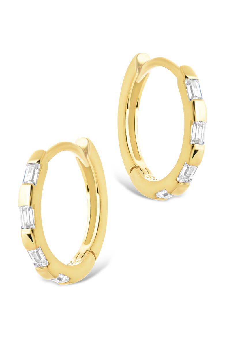 Cubic Zirconia Baguette Hoop Earrings, Alternate, color, GOLD