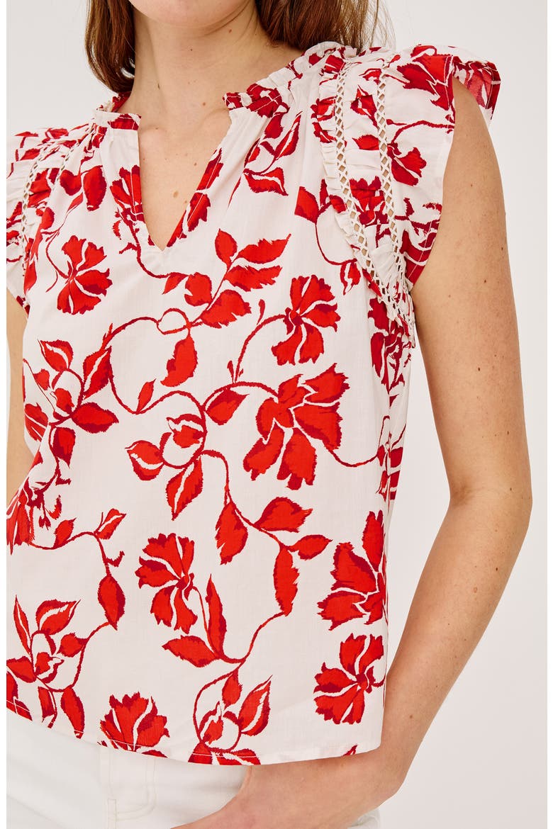 Floral Ladder Stitch Flutter Sleeve Top, Alternate, color, RED JASMINE
