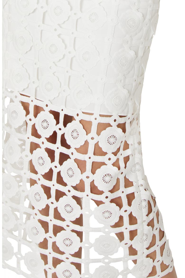 Kait Strapless Tile Lace Midi Dress, Alternate, color, WHITE